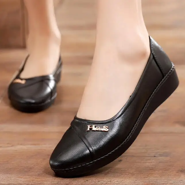 fashion women leather pointed flat shoes black low heels casual flat office shoes