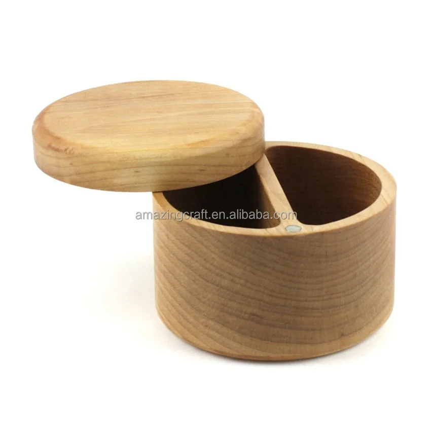 Bamboo Wooden Salt Pepper Box with Magnets Swivel Open OEM Size