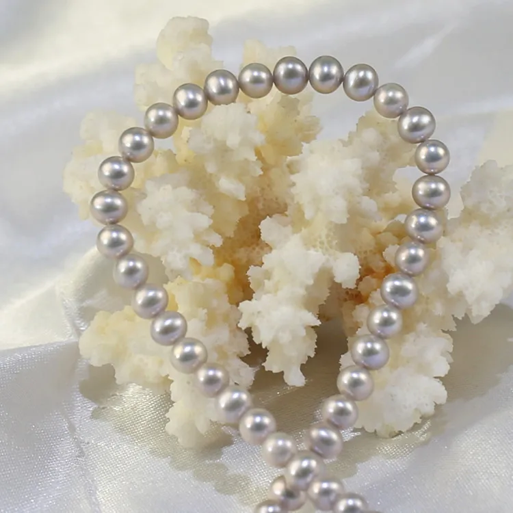Wholesale freshwater pearls 5-6mm best grade silver color near round  cultured pearl necklace strand