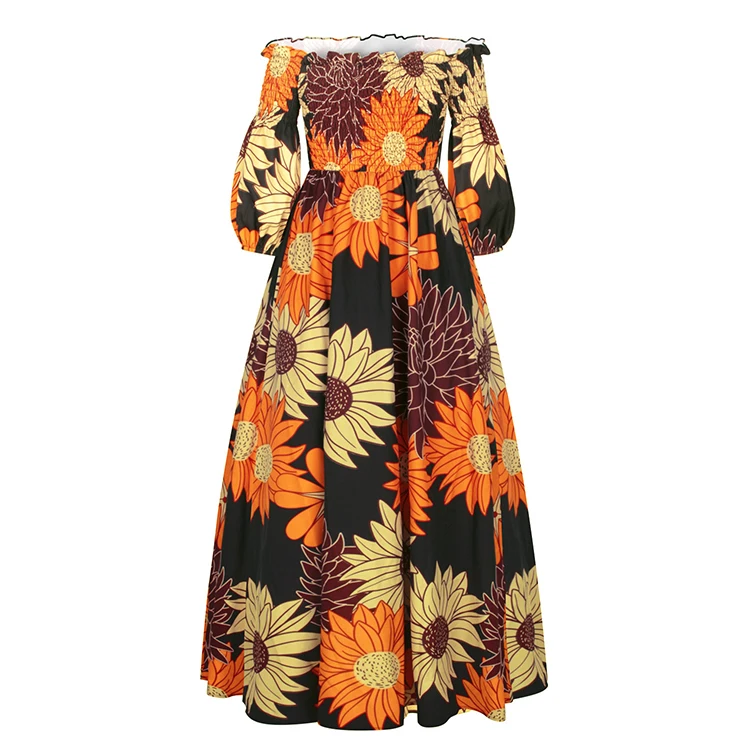 Fashion South Africa Wholesale Ethnic Style Floral Wear Half Sleeve Long Skirt Clothing