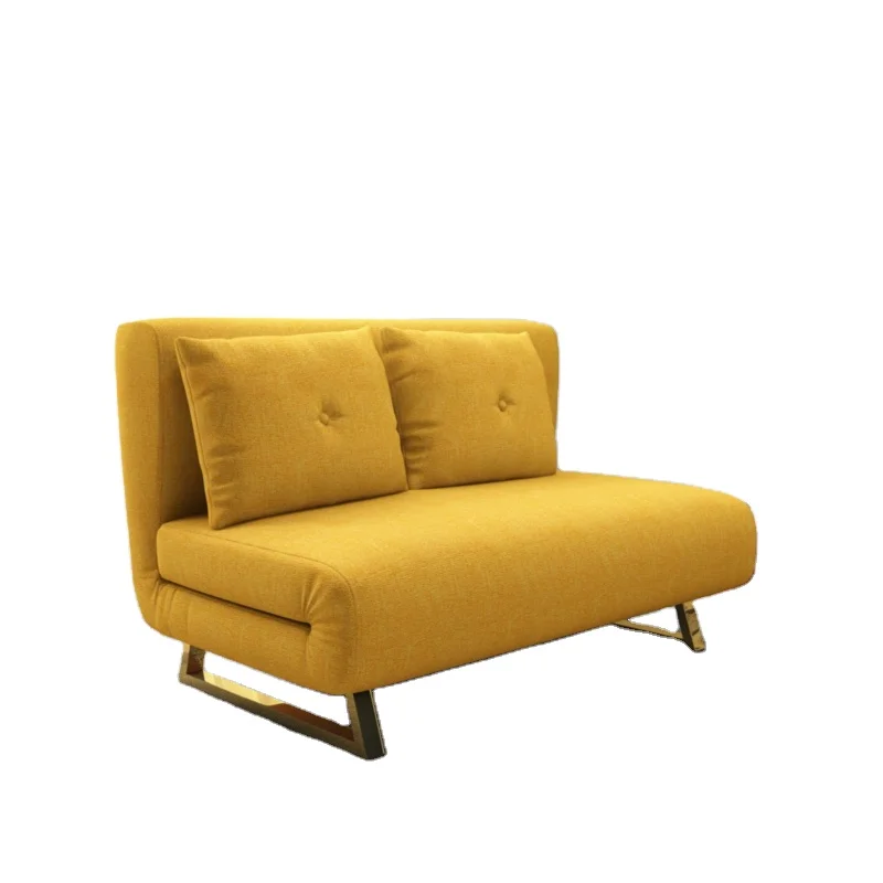 Functional Push-pull Folding Sofa Simplicity Style Linen Fabric Upholstery Sofa Bed with Golden Feet