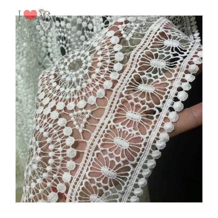 pure white fringe tassel border embroidery guipure lace fabric for dresses, fringe cord lace