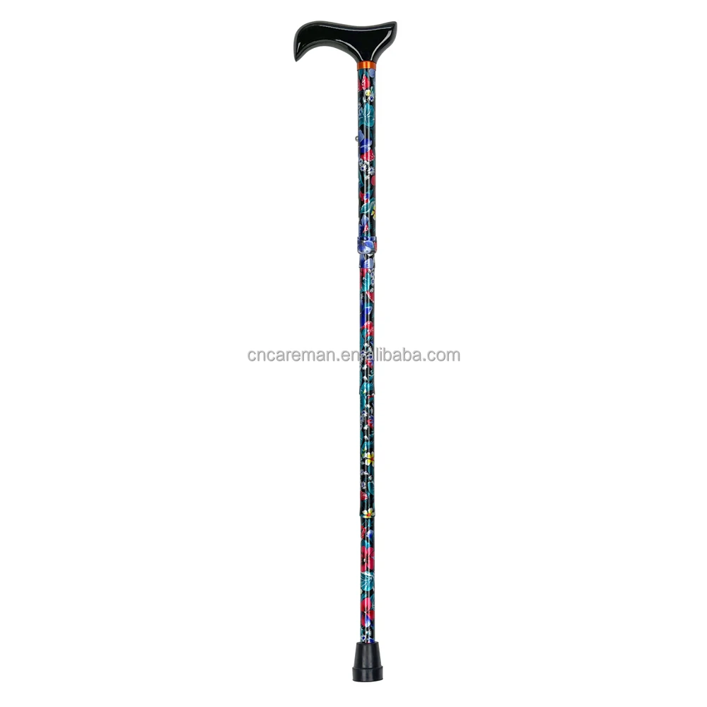 Derby Wood Handle Aluminum Folding Walking Stick Cane Non-slip Rubber Base Colorful Flower Blossom Floral Pattern Women Foldaway