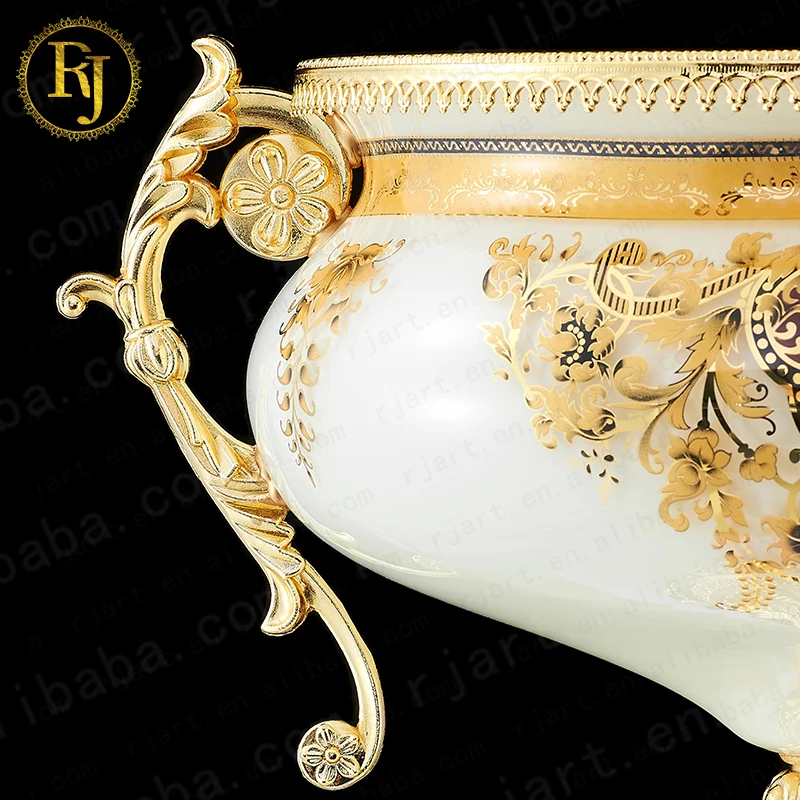 Uzbek Kazak Skidki Fruit Bowl European Porcelain Dinner Sets Idishlar Glass Gold Pattern Chinni Posuda Dinnerware Sets