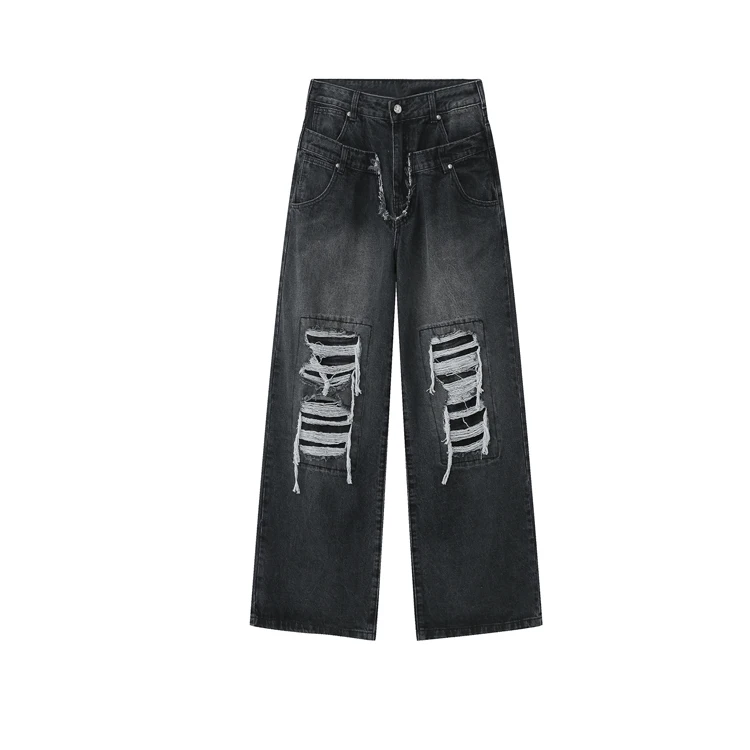 OEM factory Custom men ripped jeans hip hop loose fit jeans men jeans men denim