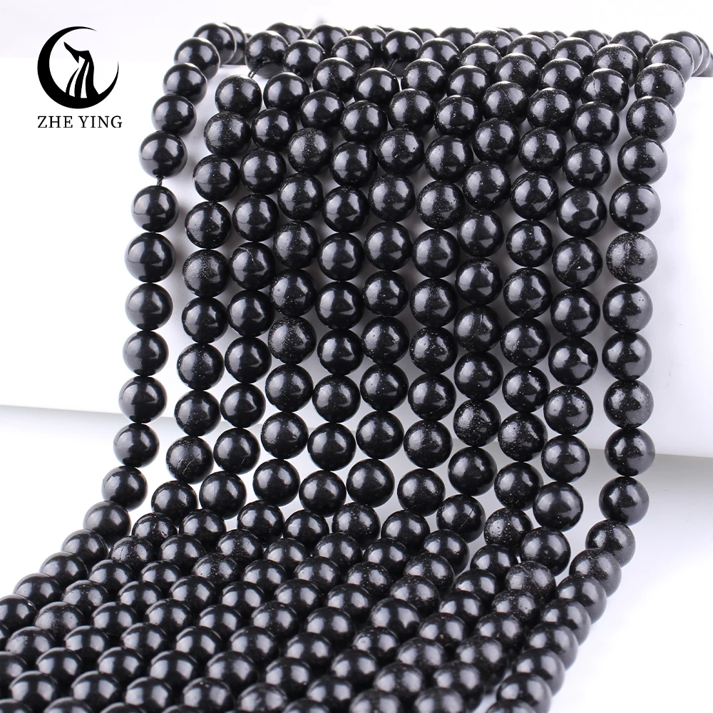 Zhe Ying 6/8/10mm natural jet beads stone diy loose gemstone beads natural jet stone beads