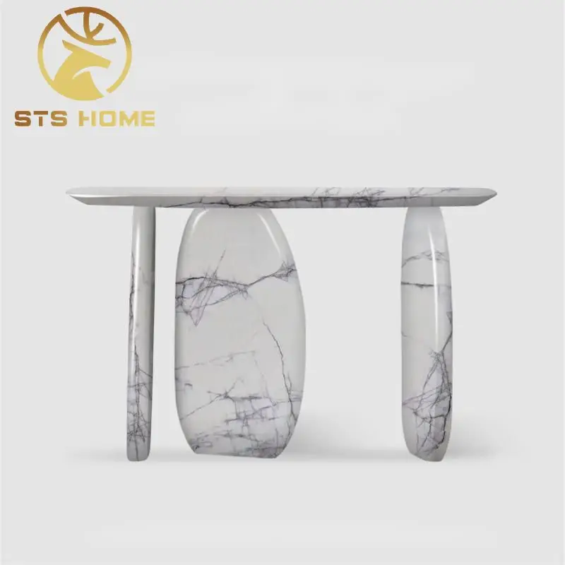 Marble console table against the wall hallway entryway bar entrance table modern light luxury living room design