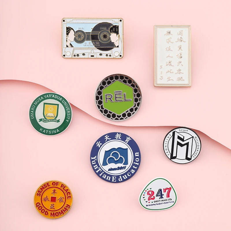 Metal craft logo embossed clothing lapel pin custom logo nameplate brooch metal badge pin