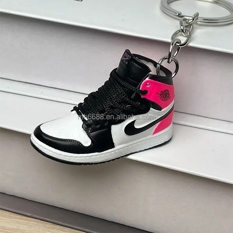 Wholesale Custom Plastic PVC Rubber YZY 350 v2 Air AJ1 OW Basketball Sneaker Shoe Keychain With Mini box