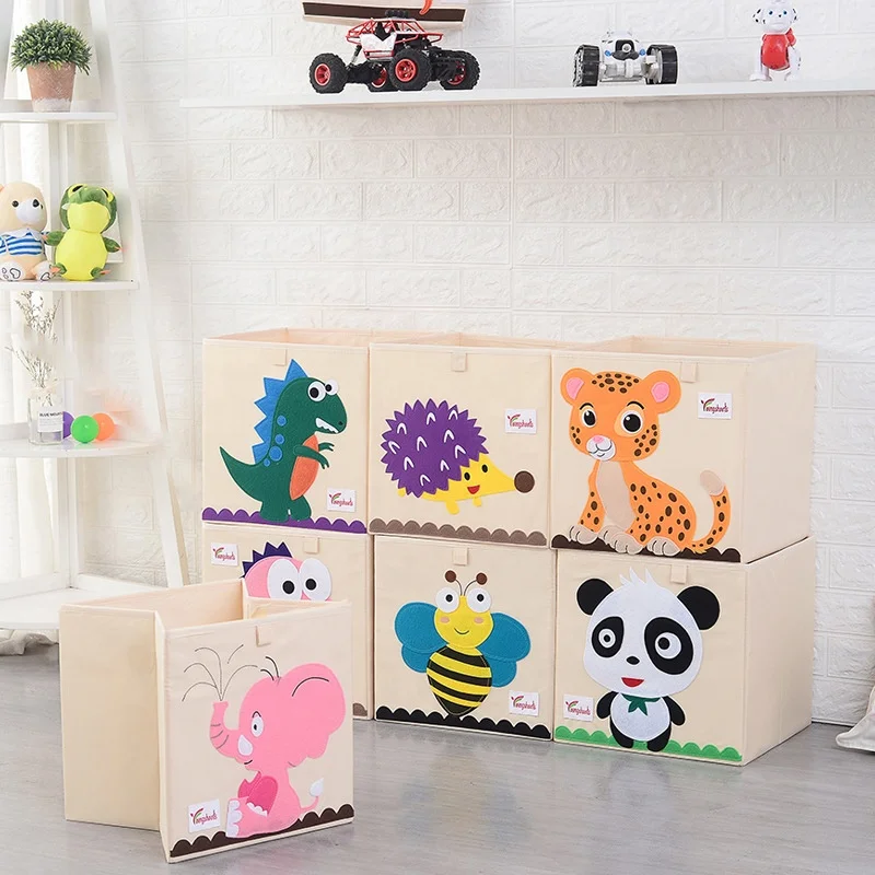 Fabric household clothes organiser cartoon storage box lattice cabinet storage basket toy home storage organizers