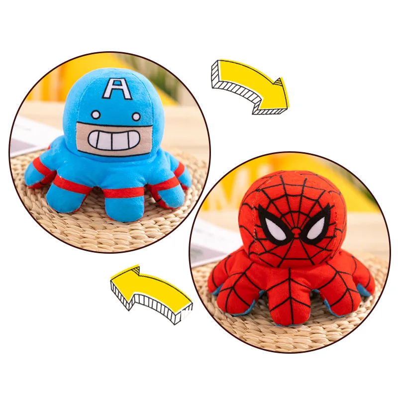 Flip Octopus Spider Man Cartoon Anime Hulk Iron Plush Toy Doll Marvel Anime Vacuum