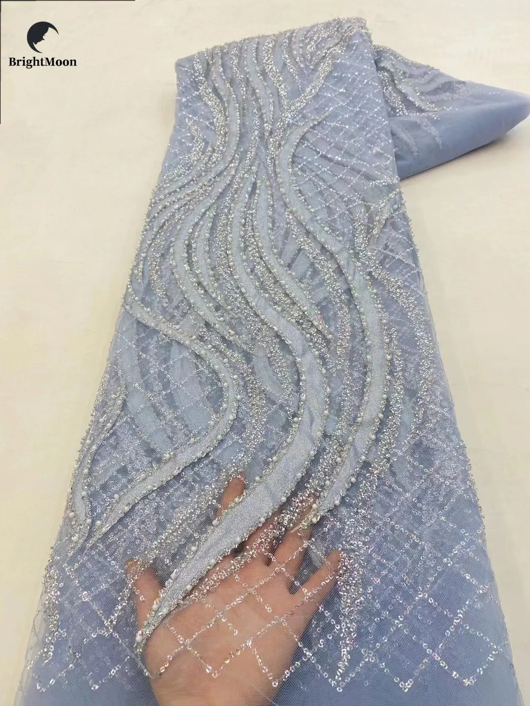 African Sequins Lace Embroidery Luxury Brocade Beaded Lace Fabrics for Women Bridal  Wedding Dress