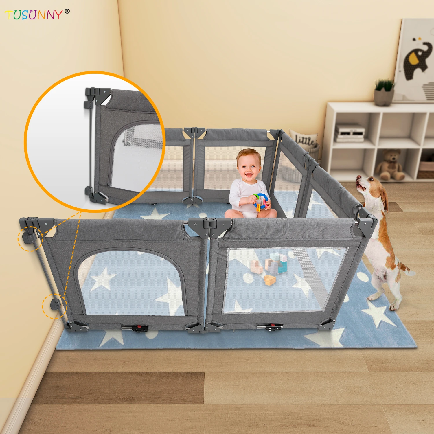 Sheet Assembly Foldable Portable Modern Indoor Outdoor Foldable  Square Oxford Fabric Safety Playpen Baby Playards For Toddler