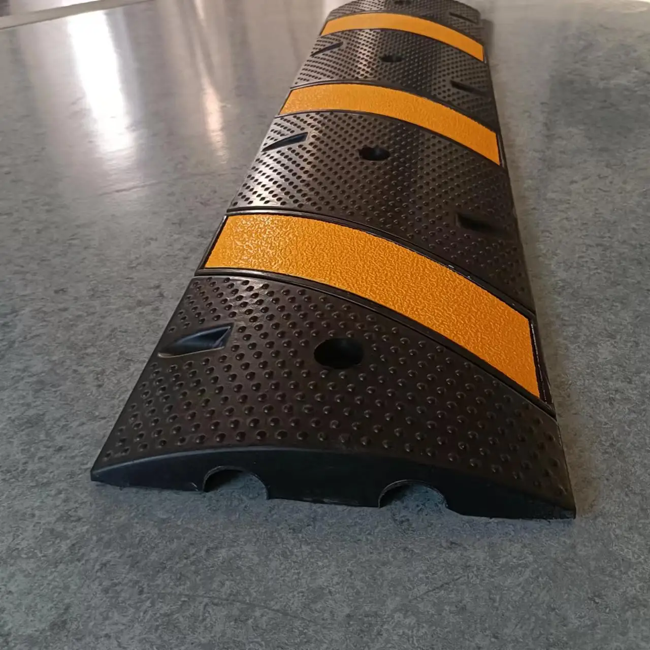 4 Foot Rubber Speed Bumps Humps 2 Channel with Scatter Glass Reflective Yellow