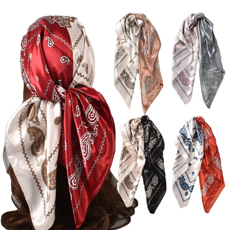 Custom Printed Paisley Polyester Cotton Bandana Square Scarf Luxury Flower Printing Silk Hair Bandana With Logo