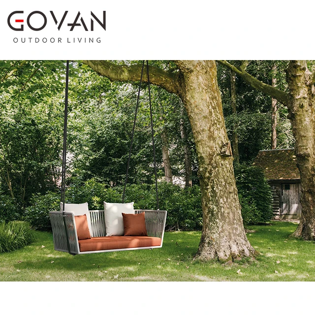 
Aluminium frame romantic garden belt rope canopy hanging chair outdoor swing sofa 