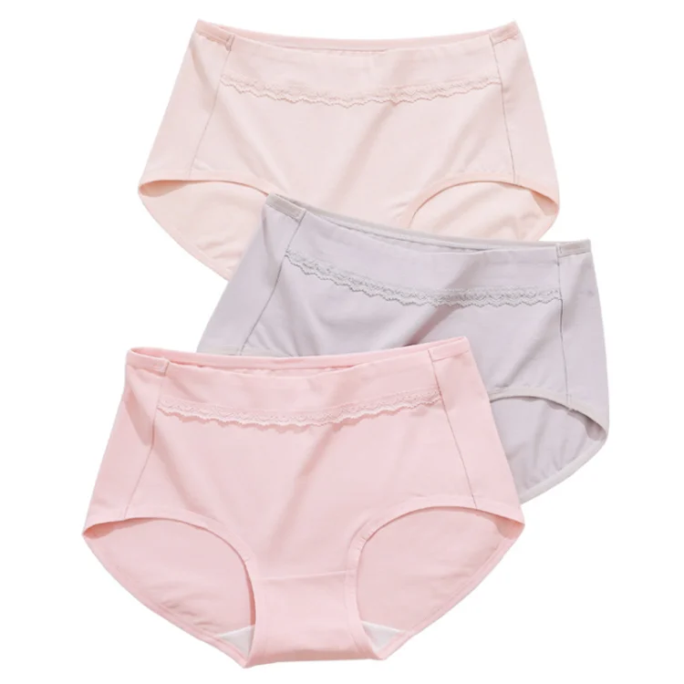 
H6174New product ladies pure cotton crotch solid color lace seamless briefs cotton breathable high elastic mid-waist girl underw 