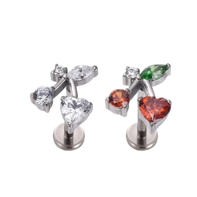 Astm F136 Titanium Cherry Top Labret Piercing Wholesale Custom Piercing Jewelry Ear Tragus Cartilage Earrings
