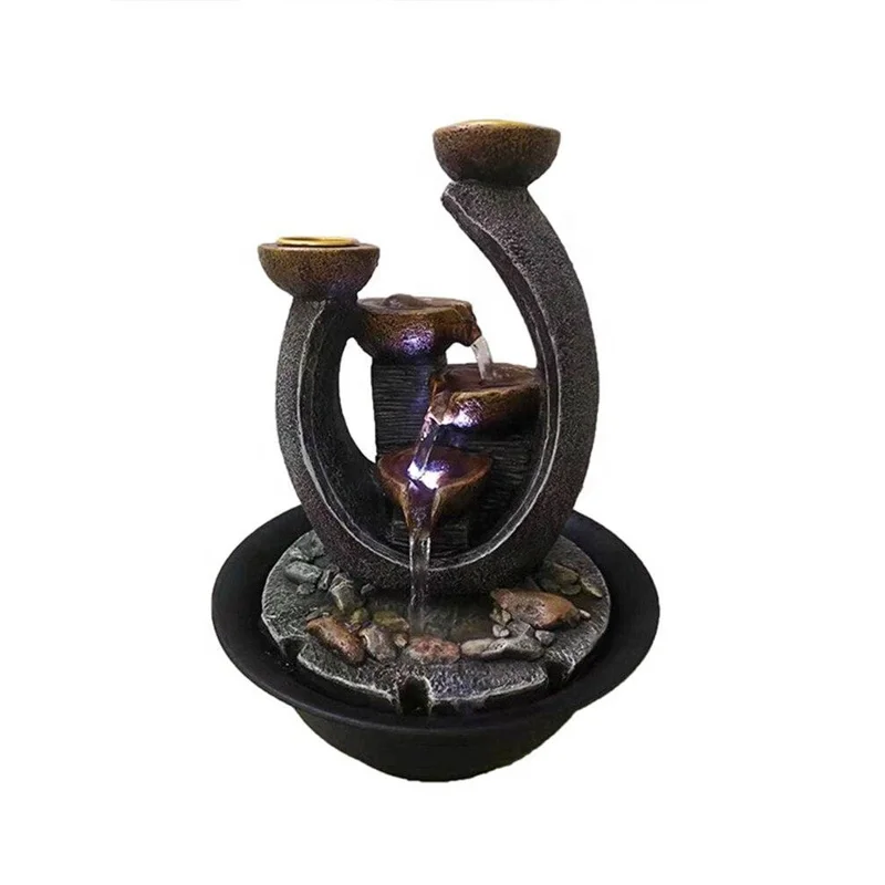 Wholesale Fengshui Tabletop Water Fountains Indoor Relaxation Waterfall Fountain With Candle Holder and Light For Home Decor