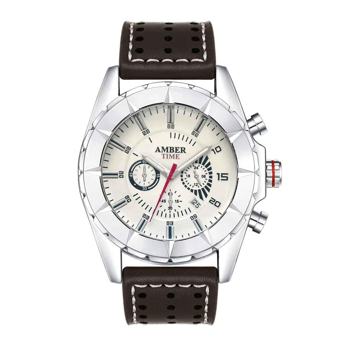 Mens Watches Brand Leather Three Eye Waterproof Sport Quartz Watch For Men Relogio Masculino