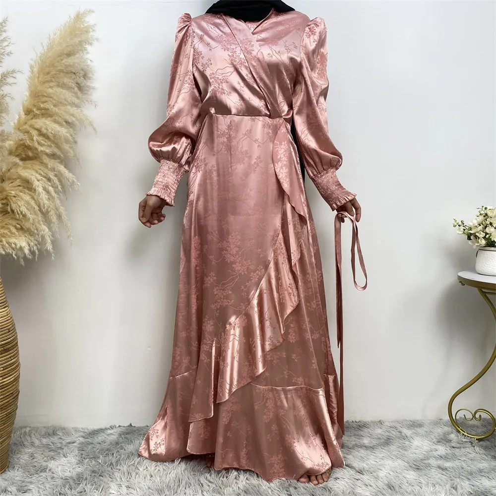 6572# Fashion Satin Muslim Shirt Dress Islamic Clothing Muslim Dresses Quality Casual Summer Dresses Dubai Turkey Islamic