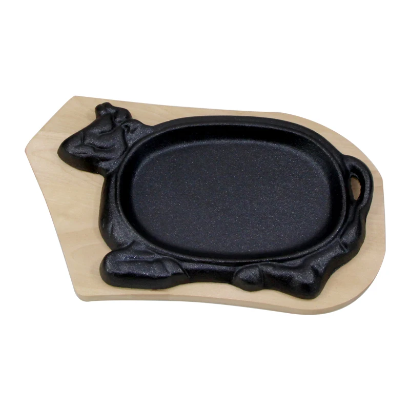 27.6*17cm/10.9*6.7'Cow shape BBQ cast iron sizzling grill pan steak plate pan fajita skillet set sizzling plate steak fry pan