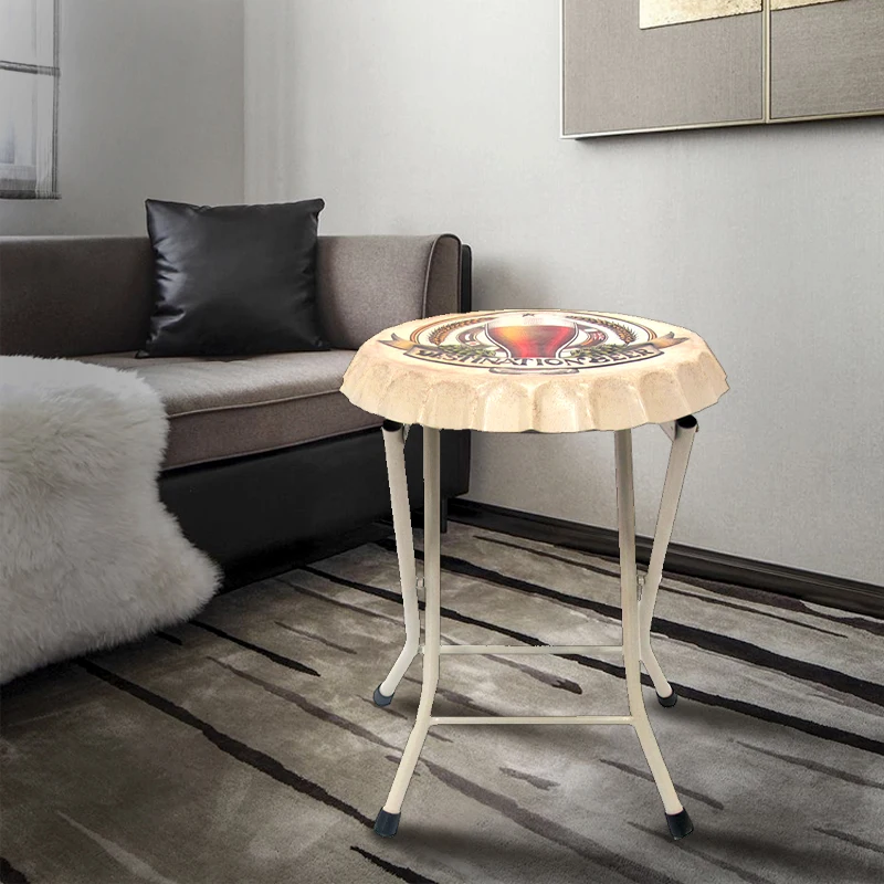 Portable  Folding Stool for Bar  with 4 Metal Legs and Round Metal Seat Outside Fold Up Chair with handle