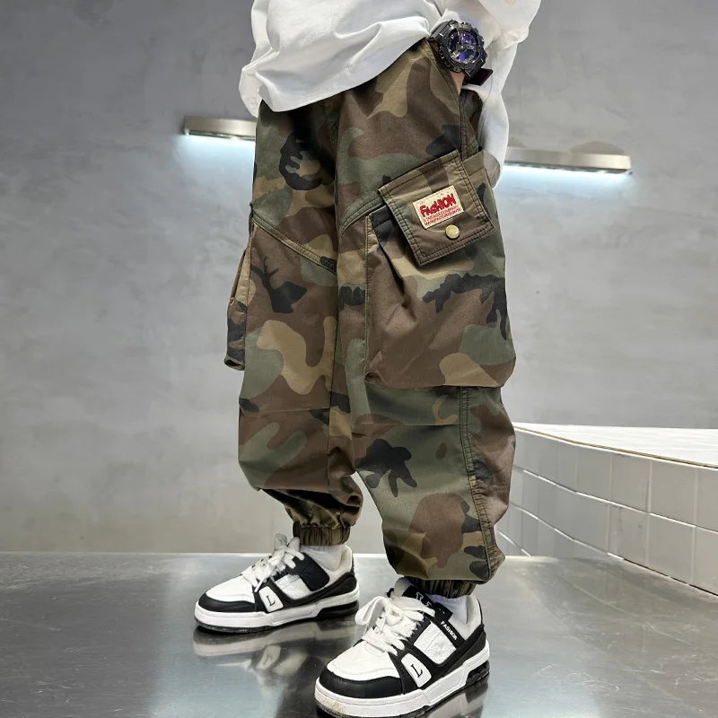 2024 Spring Autumn Boys Kids Clothing Boys Camouflage Pants Cotton Kids Full Length Pants Children Trousers Military Pants