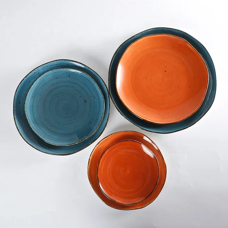 
European Modern Rustic Ceramics Dishes Custom Logo Fine Porcelain Dinner Plates Sets Dining Ceramic Plates for Restaurants 