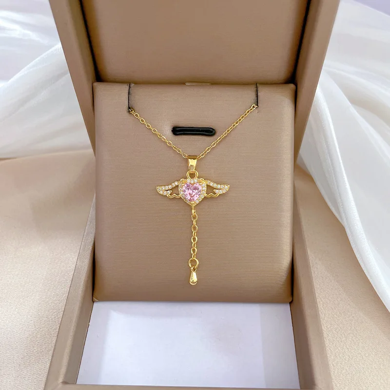 Fashion Stainless Steel Love Heart Pendant Necklace Luxury Women Shiny Cz Tree Of Life Necklace Jewelry