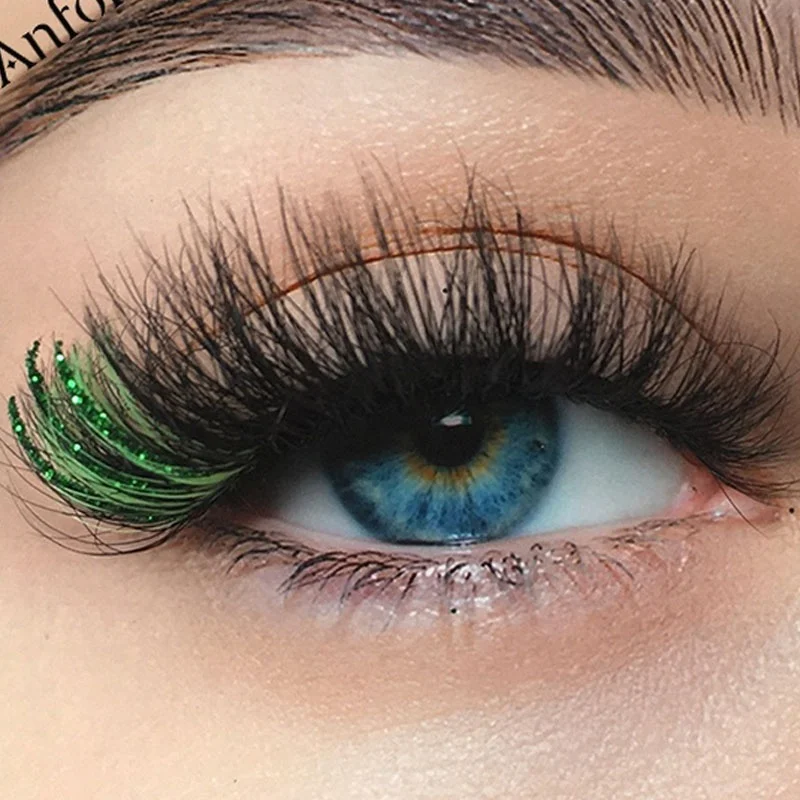 New trend d curl mink eyelashes color light pink green russian glitter lashes strips faux mink lashes wholesale