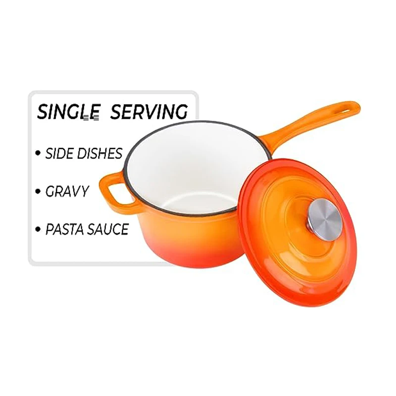 Enamel cast iron non stick sauce pan soup milk kitchen cookware cooking pot saucepan with lid