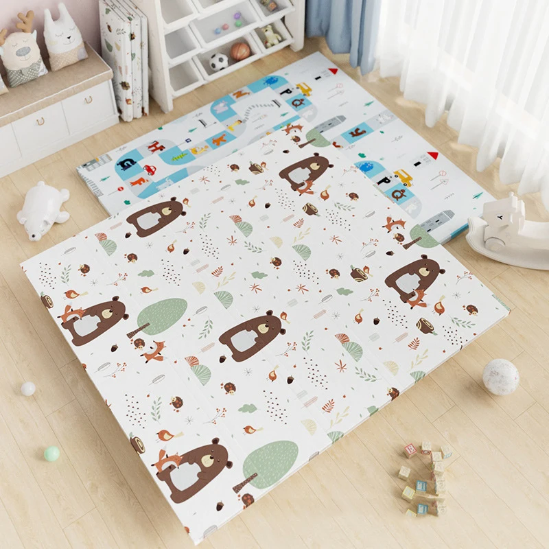 Hot Selling Non-toxic 150*180cm Foldable Double Side Printing XPE Playmat Baby Foam Crawling Mat for Baby Crawling  and Playing