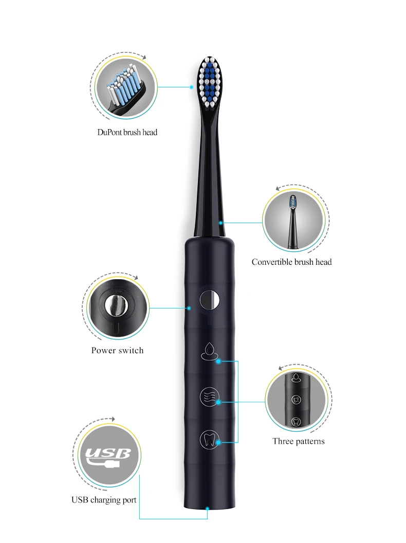 OEM Customized IPX7 Waterproof Charging Ultrasonic Sonic Electric Toothbrush