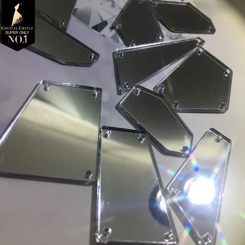Crystal Castle Shiny Big Size Silver Color Sew on Flat back Acrylic Mirror Rhinestones For Clothing