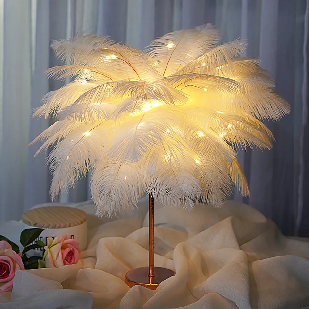 LED Night Light USB Fairy Light Feather Table Lamp Desk Decoration Living Room Party Christmas Wedding Girl Bedroom Decoration