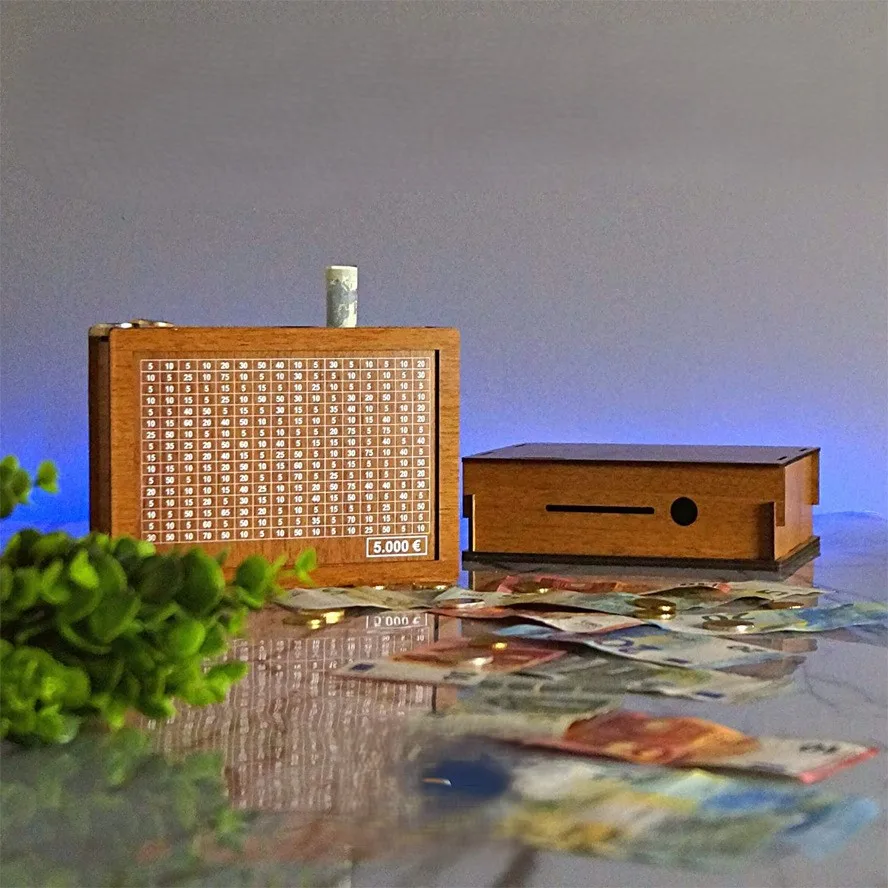Wooden Brown Piggy Bank Money Box with Counter Brown Color USD 1000 2000 3000 5000 10000 Money piggy bank money saving box