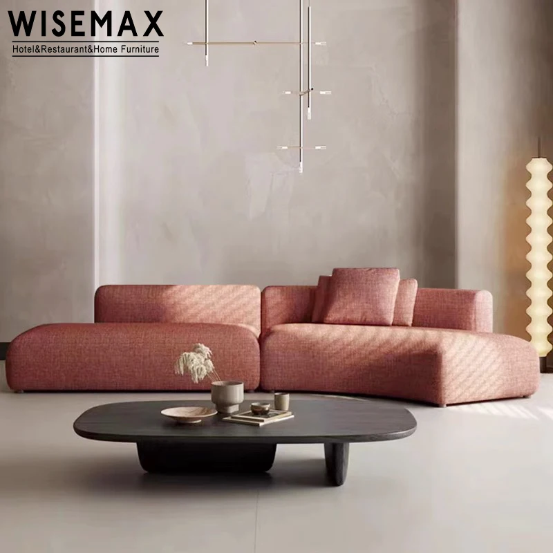 WISEMAX FURNITURE Nordic Modern Living Room Furniture Hotel Lobby S Shaped Sofa Big Size Solid Wood Fabric Sectional Sofas