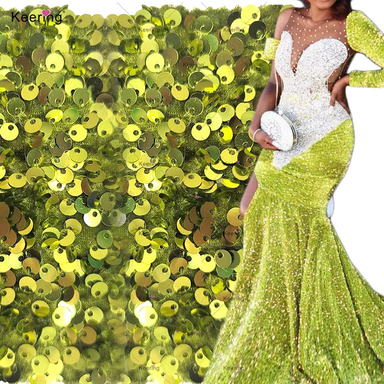 Keering Prom Dress Designer Plush Intensive Embroidery 5mm Sequin Velvet Fabric For Clothing Ball Gown