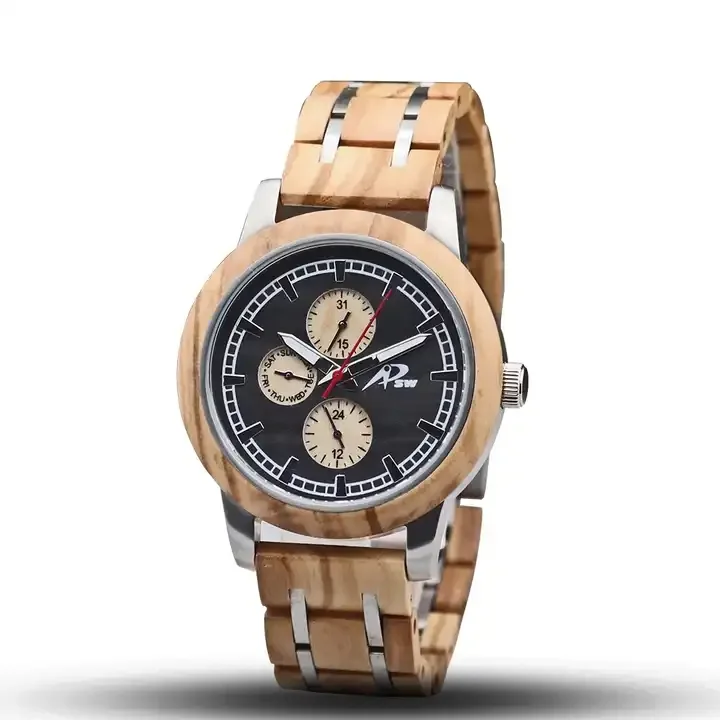 New Design Wooden and Stainless Steel Watches for Men Marble Stone Dial Wood Watch