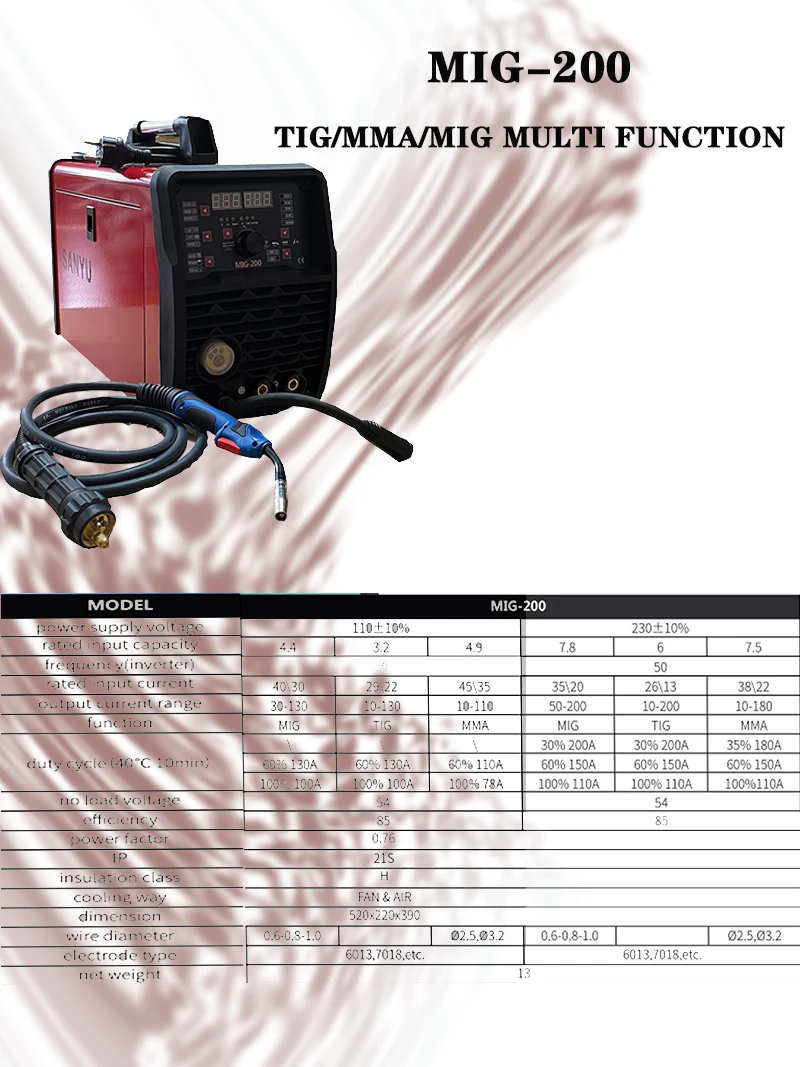 MIG-200 welding machine with MMA/MIG/TIG function mig welders double voltage