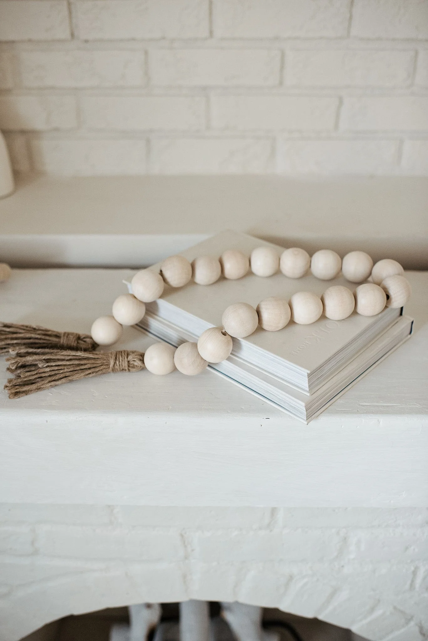 Oversized Farmhouse Beads/Rustic Farmhouse Decor Decorative With Twine/Wood Bead Garland with Tassel