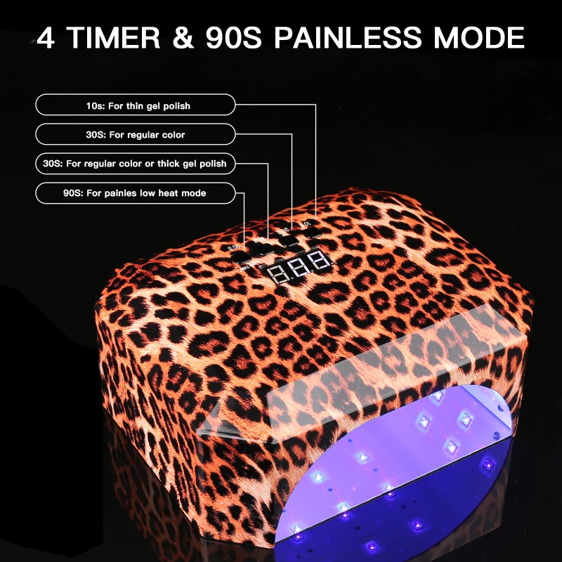 Wireless Cordless Rechargeable UV/LED Leopard Luipaard Nail Lamp Portable Removable Base 54W UV LAMP Nail Polish Dryer 12V 2.0A