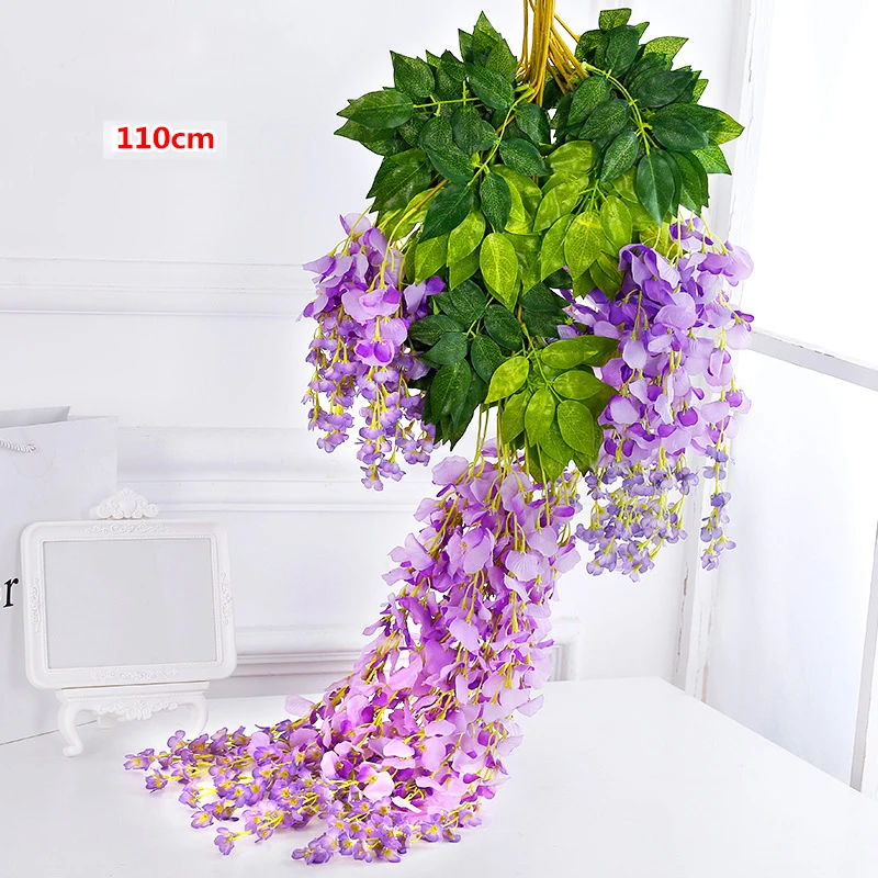Artificial Wisteria Vine Rattan Hanging Garland Silk Flowers String Home Party Wedding Decor
