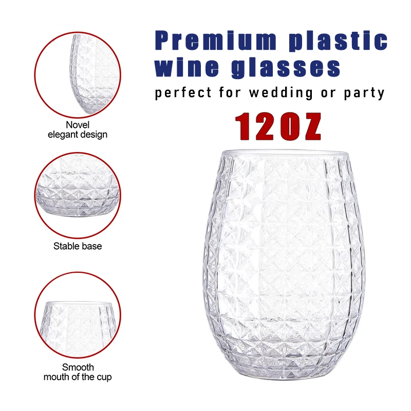 New Designing 12 OZ Stemless Wine Globets Plastic Cups Disposable Cups For Christmas holiday birthday wedding