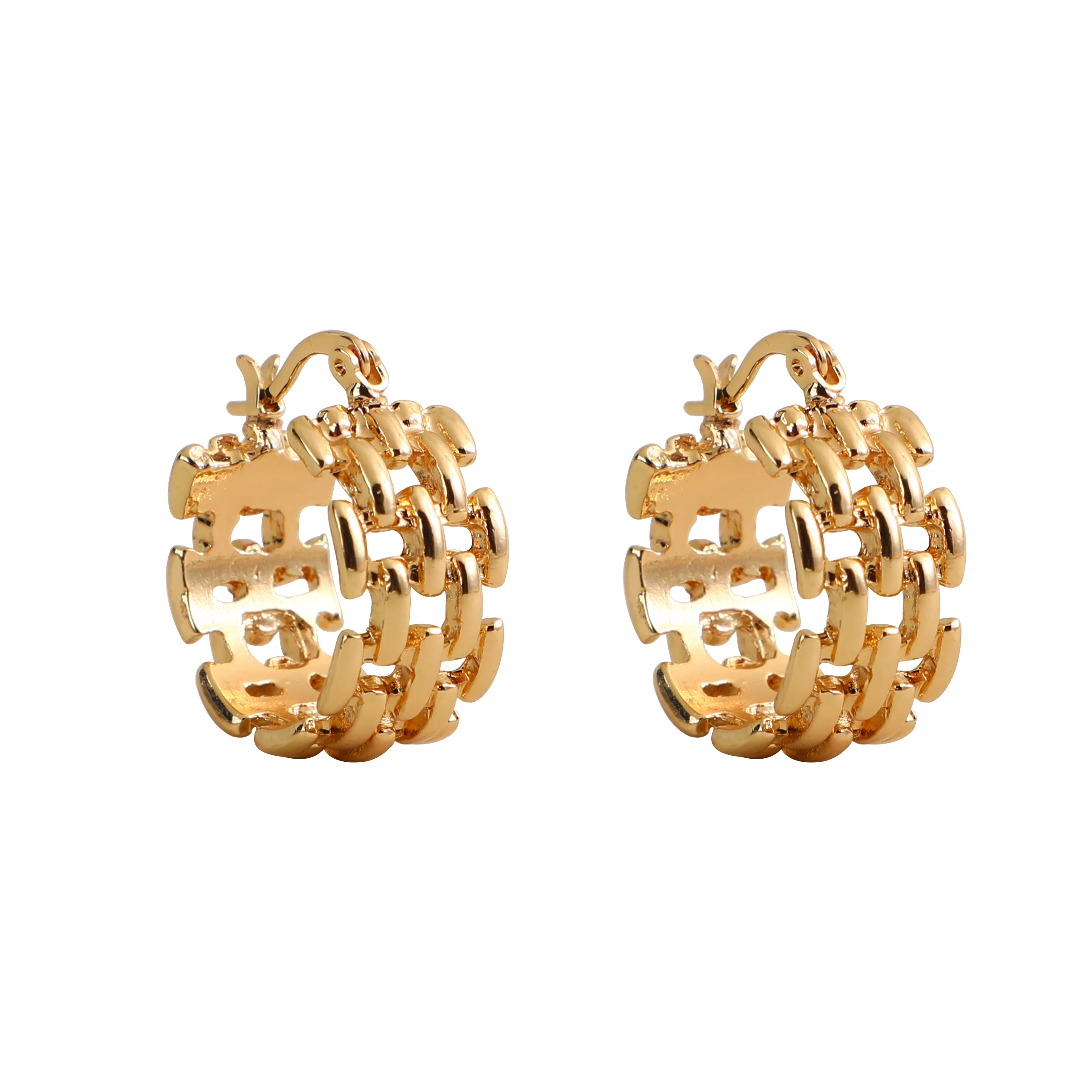 Fashion Weaving Design Huggies Earrings Gold Plated Cheap Stainless Steel Earrings Women Wholesale Bulk