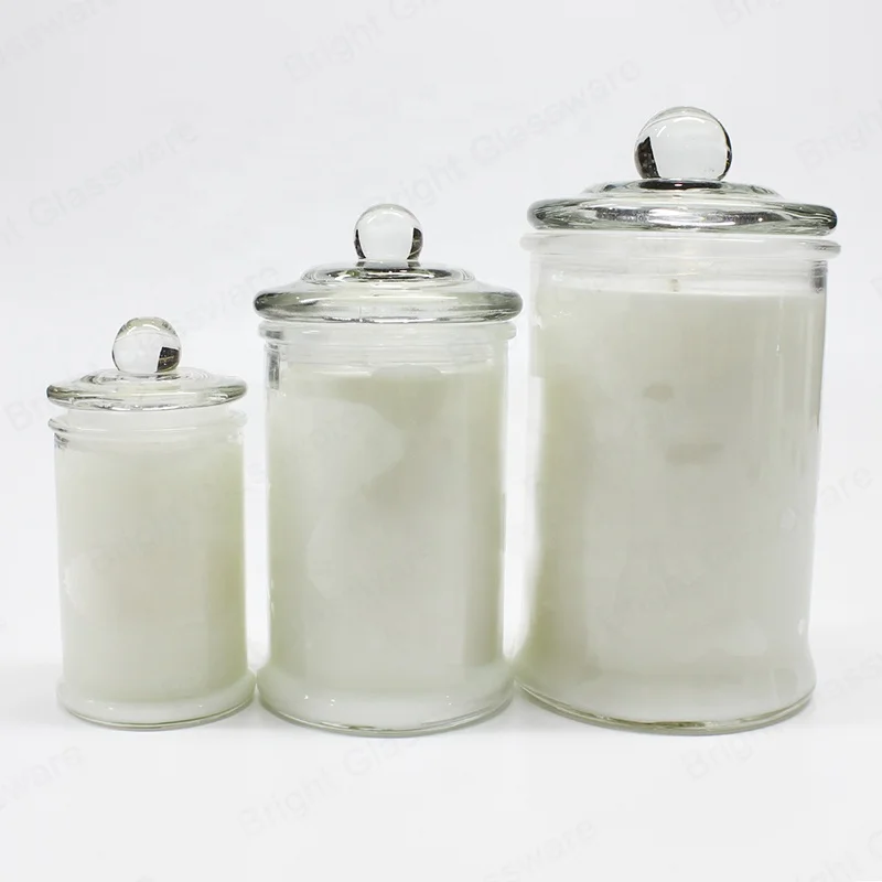 Moulded Press Ivory Colour Glass Metro Jar and Candle with Knob Lid China Supplier