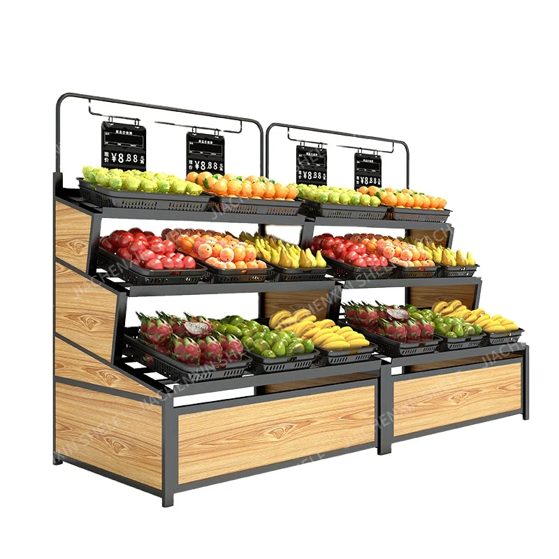 Fashion Design Fruits and Vegetables Racks Display Stand For Vegetables Supermarket Wooden Shelves Fruit And Vegetable Rack