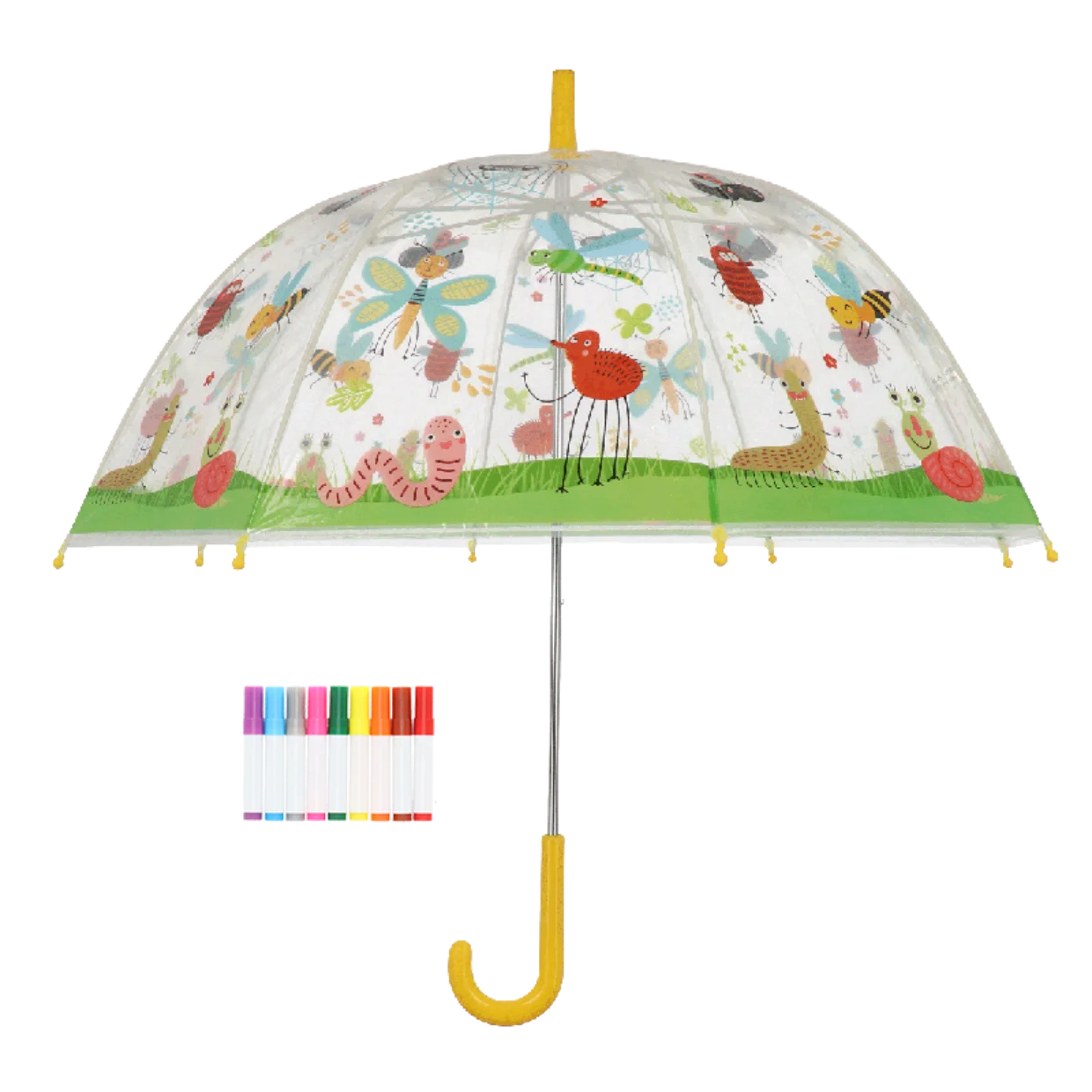 Esschert Design 8K 27.7inch automatically transparent kids drawings Paint it Yourself insects Straight Umbrella