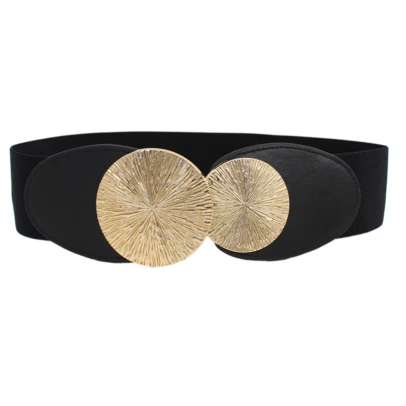 2022 New design 6cm width Round Double Ring Metal Buckle Elastic Women Belt